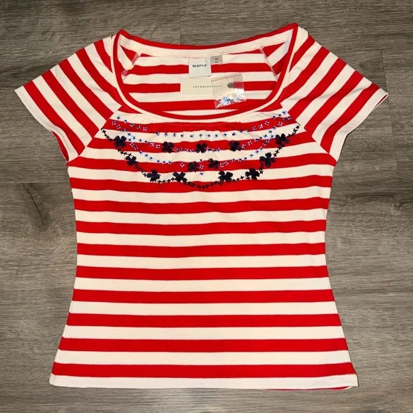 Maeve embroidered flowers scoop neck tee